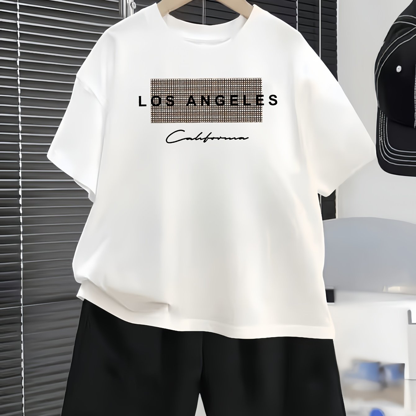 Image of Trendy Fashion T-shirt And Shorts Set For Kids, Casual Short-sleeve Outfit, For Outdoor