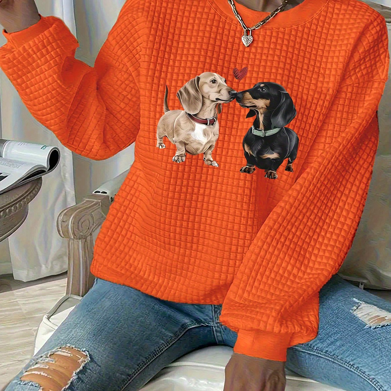 TEMU Plus Size - Plus Size - Plus-size Women's Casual Waffle Print Sweatshirt, New Long-sleeve Drop-shoulder Loose-fit Round-neck Waffle Top,