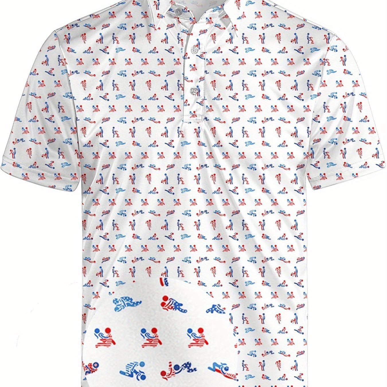 TEMU 2d Flat Printing Men's Body Printed Golf Shirt- Quick-drying Moisture-wicking Short Sleeve, Vibrant Red Color, Breathable Summer Casual Wear,
