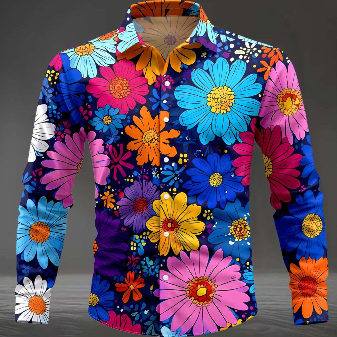 TEMU 's Long-sleeve Shirt With Vibrant Floral Print, Shades Of Deep And Light Colors For A And Romantic Pattern. Versatile Commuter And Casual Top,
