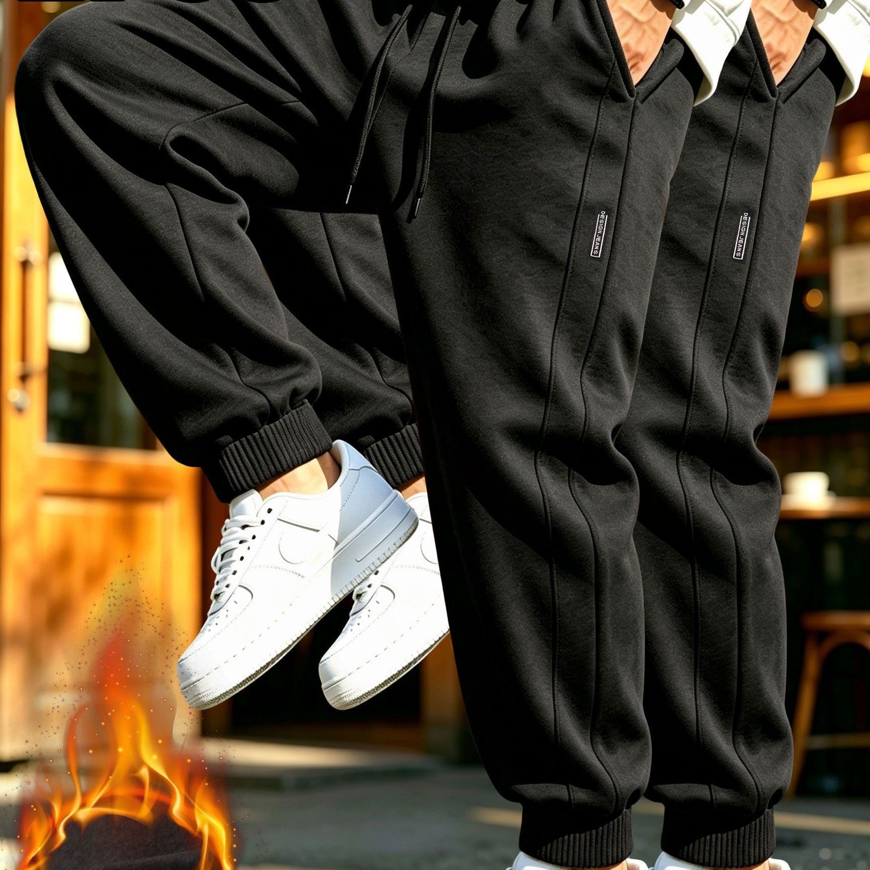 TEMU 2pcs Men's Fleece-lined Ankle-cinching Sweatpants, Autumn Winter Elastic Drawstring Casual Athletic Trousers, Loose All-match Thick Warm Long