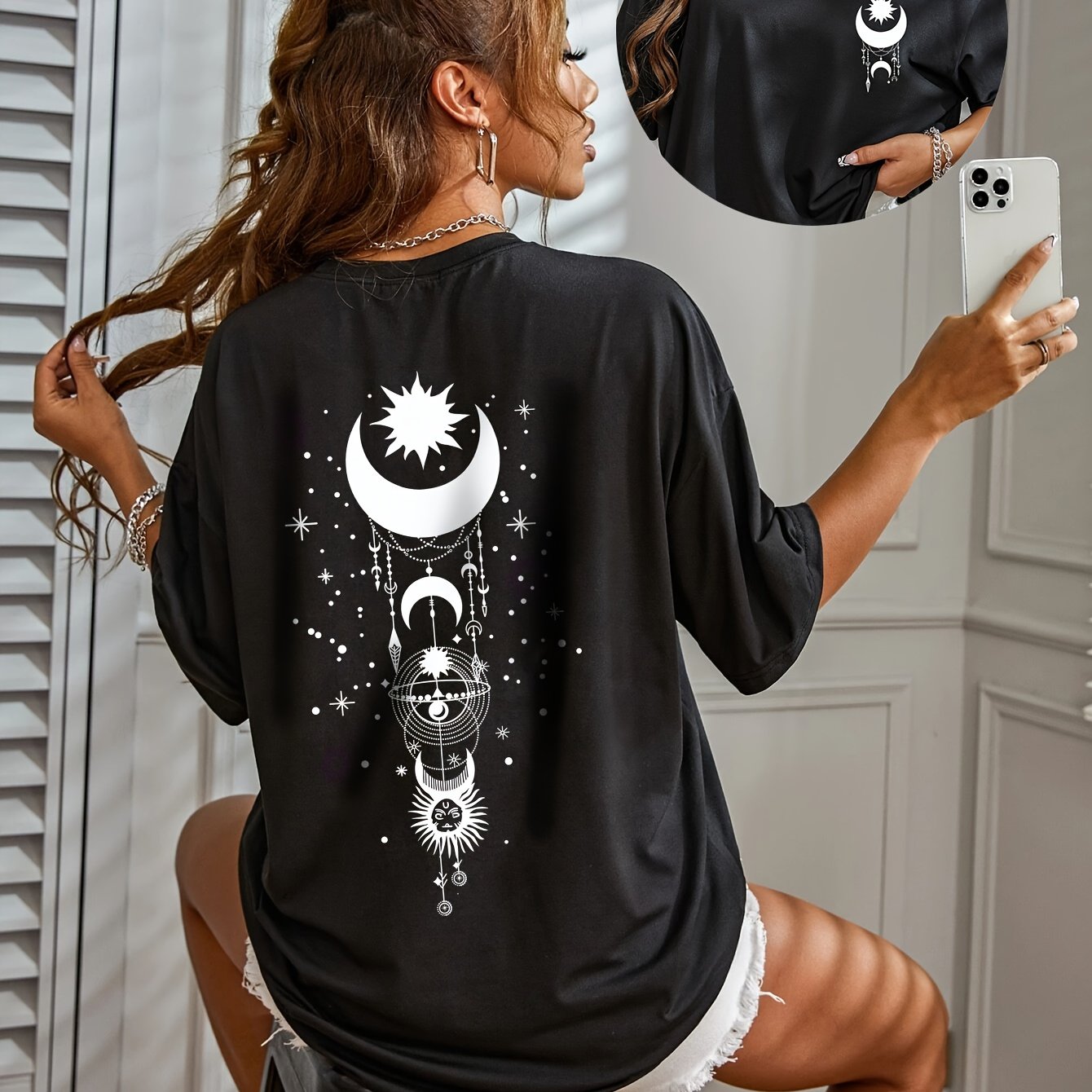 Image of Women's Oversized Round Neck Short Sleeve T-shirt - Print Blouse, -line Relaxed Fit Casual Top, Machine Washable Loose Tee For Casual Attire & Layering (non-)