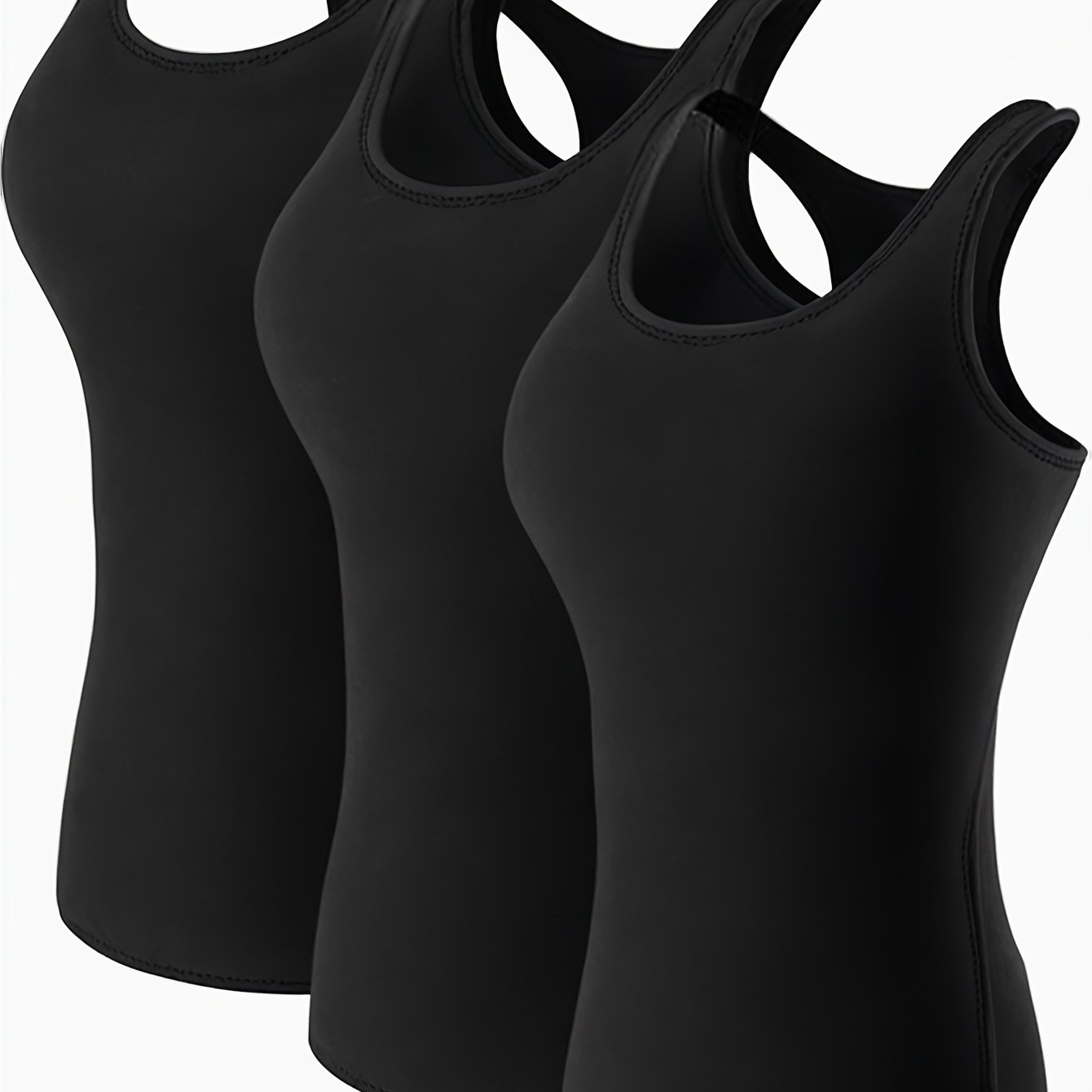 Image of 3pcs -neck Backless Tank Top Set For Spring, Summer, Autumn, And Winter - Casual, Sporty, Yoga, Basic, Versatile, Base Layer, Or Outerwear Solid Tops