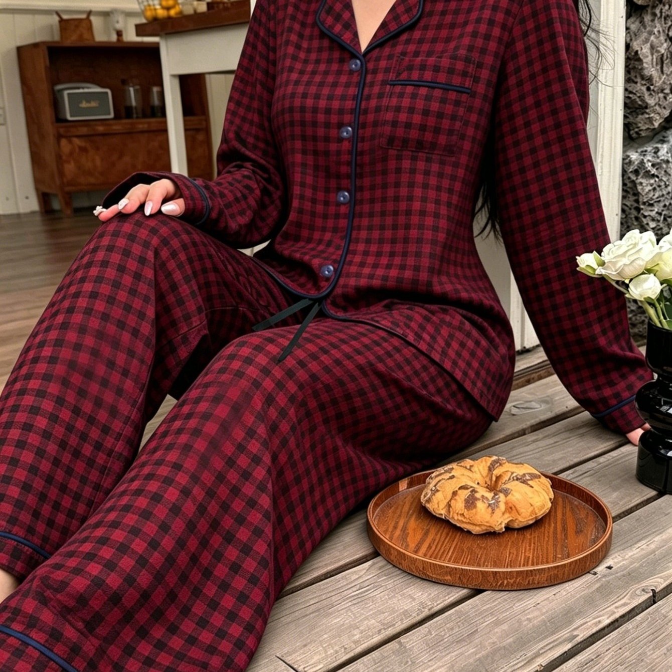 TEMU Spring/autumn Lapel Pajama Set, Women's Casual And Comfortable Loungewear Set