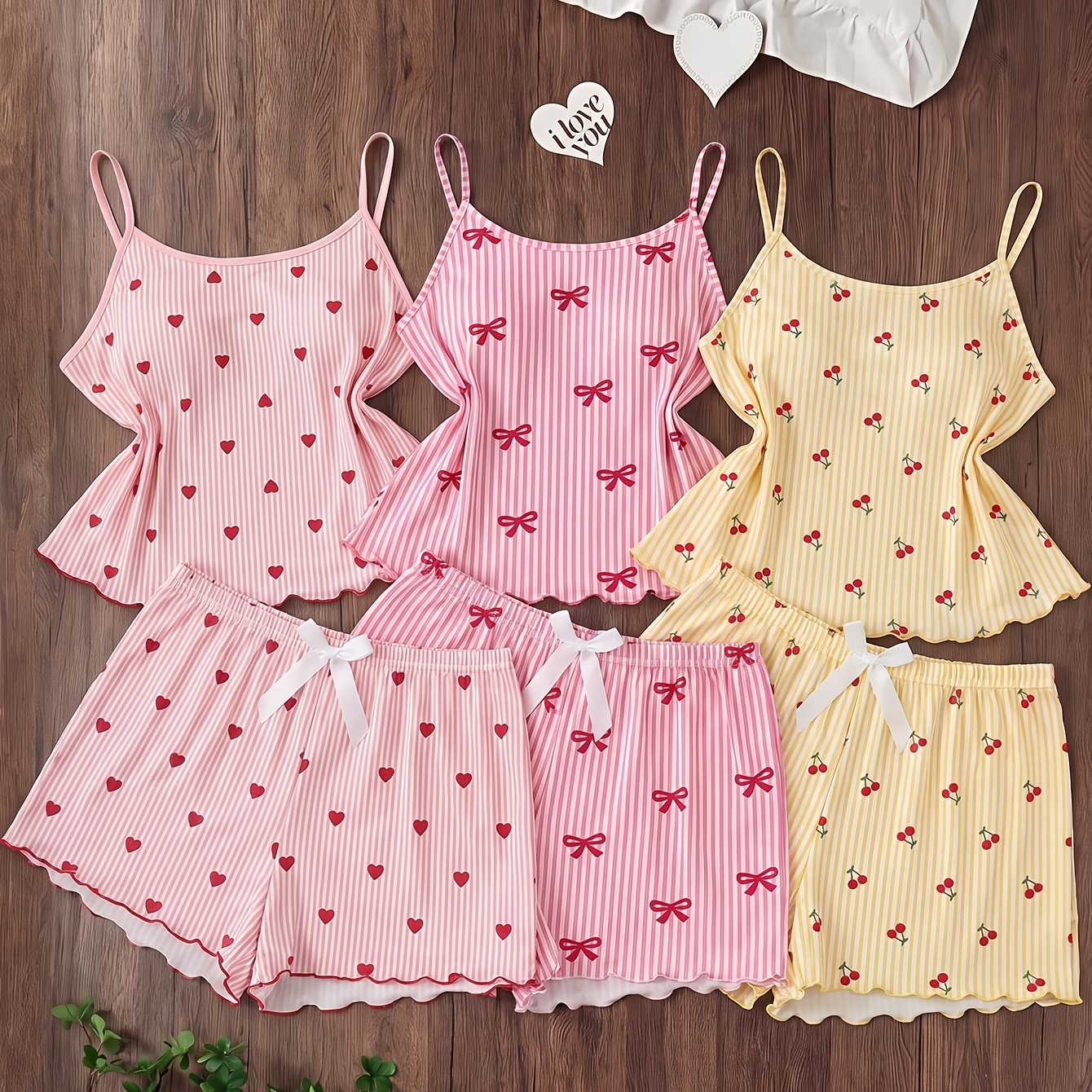 TEMU Women's Camisole Shorts 6pcs Set, Cute Cartoon Puppy Pajamas