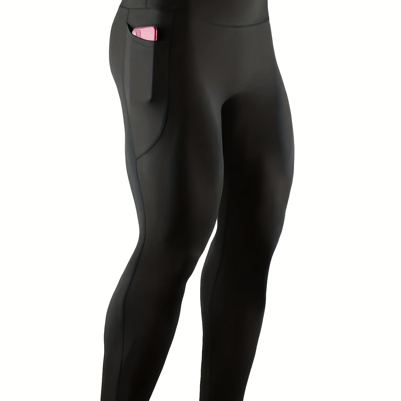 TEMU Pantalon d'entraînement de compression à haute élasticité pour homme avec poches - Legging de sport moulant intégral pour , l'entraînement et le