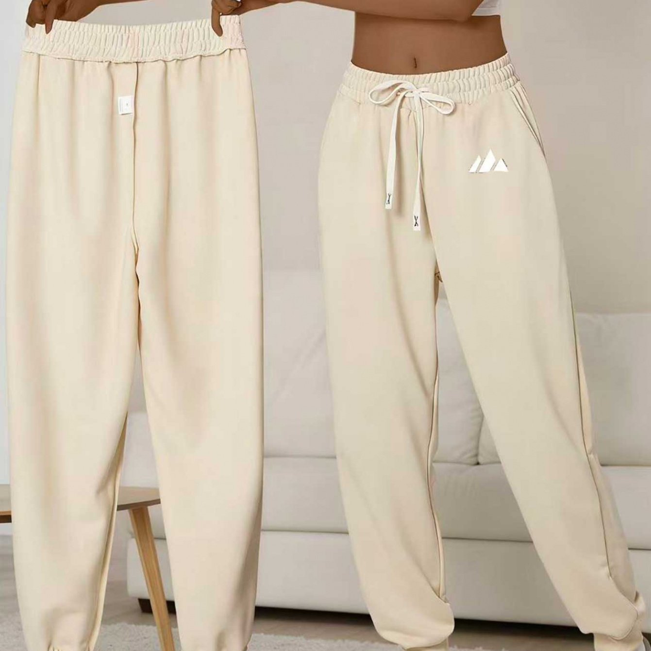 TEMU Ladies' Casual Sports Pants | Drawstring, Windproof, Fitted Design With Pockets | Perfect For Jogging And Outdoor Activities, Stretch Fabric