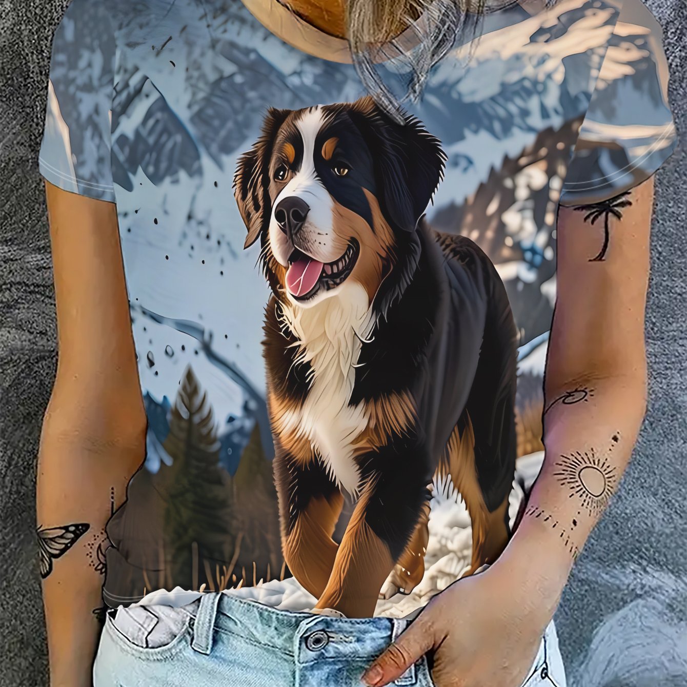TEMU Short-sleeved T-shirt With Bernese And Print