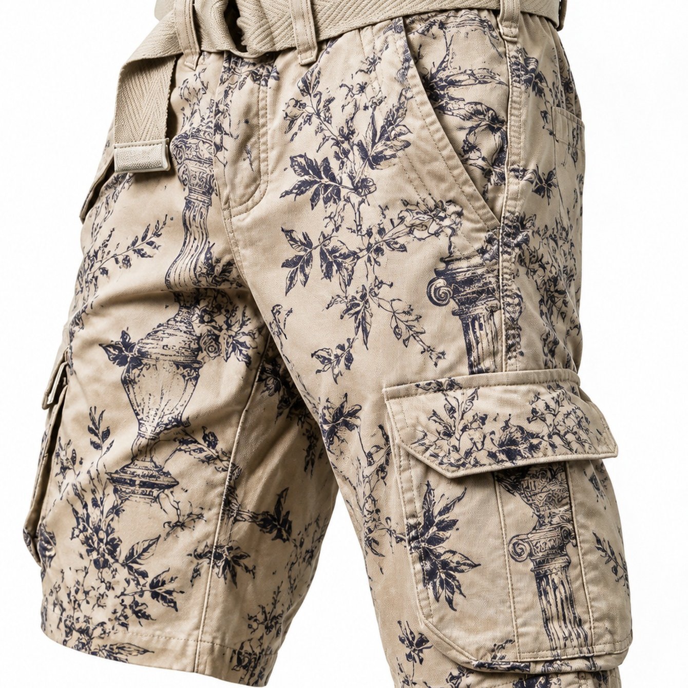 Image of 2026 Men's Casual Shorts (belt Not Included) - Breathable Summer Cargo Shorts Blending Trends With Retro Artistic Prints; Stylish Menswear Suitable For Gifting