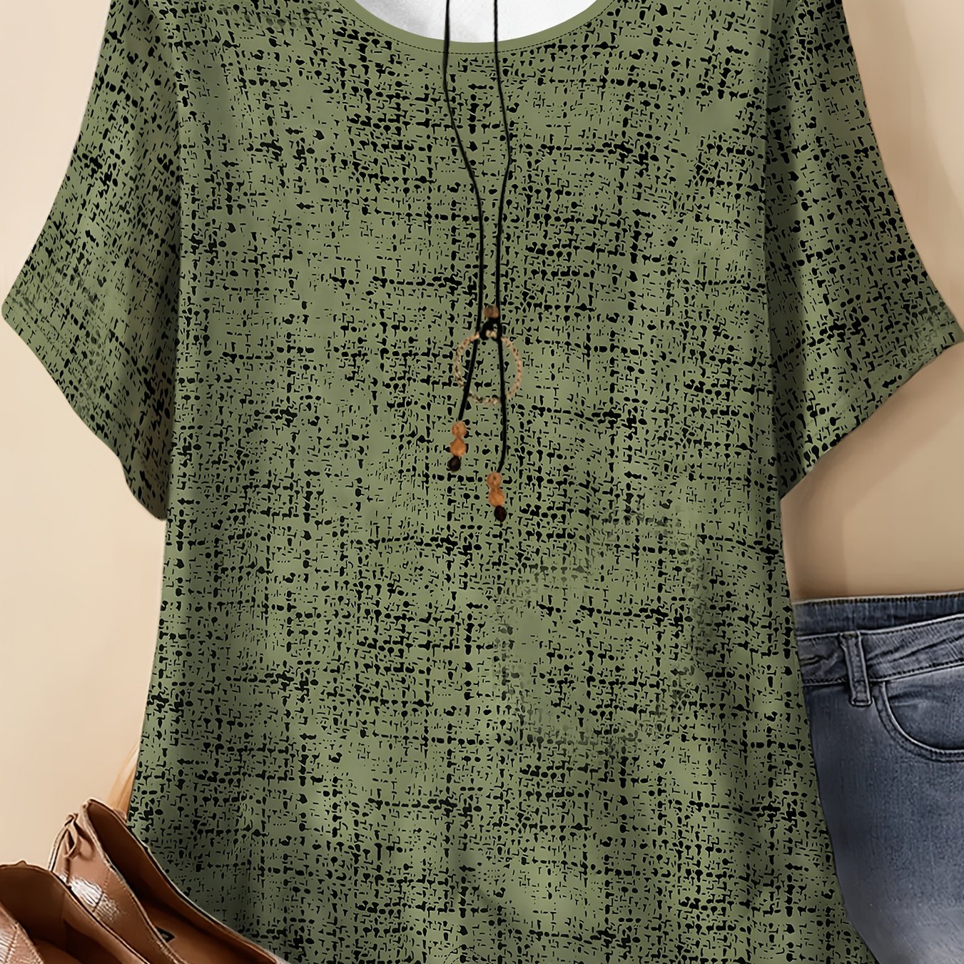 TEMU Dames Plus Size Oversized Ronde Hals T-Shirt - Korte Vleermuismouwen, Korte Lengte Geschikt voor Alle Lichaamstypes, Casual & Sportieve Blouse