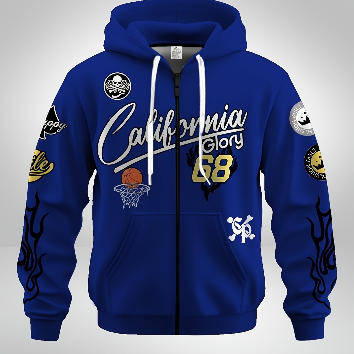 Image of Plus Size Men's Fashion Zip-up Hoodie Men's Zip-up Hooded Sweatshirt 3d Print Pattern Letter Print Long Sleeve Drawstring Zip-up Athletic Shirt