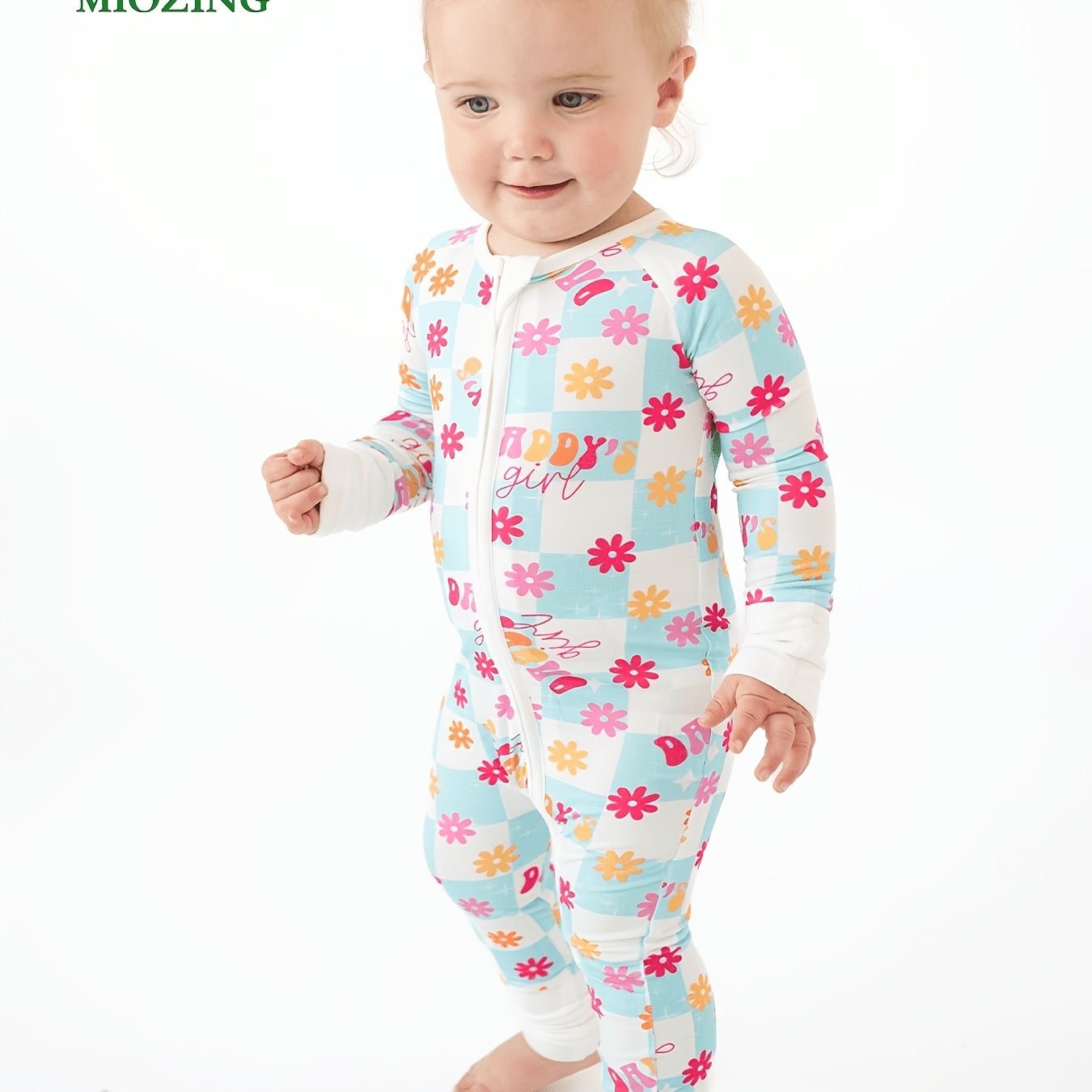 TEMU Miozing Soft Bamboo Baby Romper | Zip-up Convertible Footie With 2-way Zipper, Long Sleeve, Flower & Print, Breathable & Cozy, Wear, Skinny Fit,