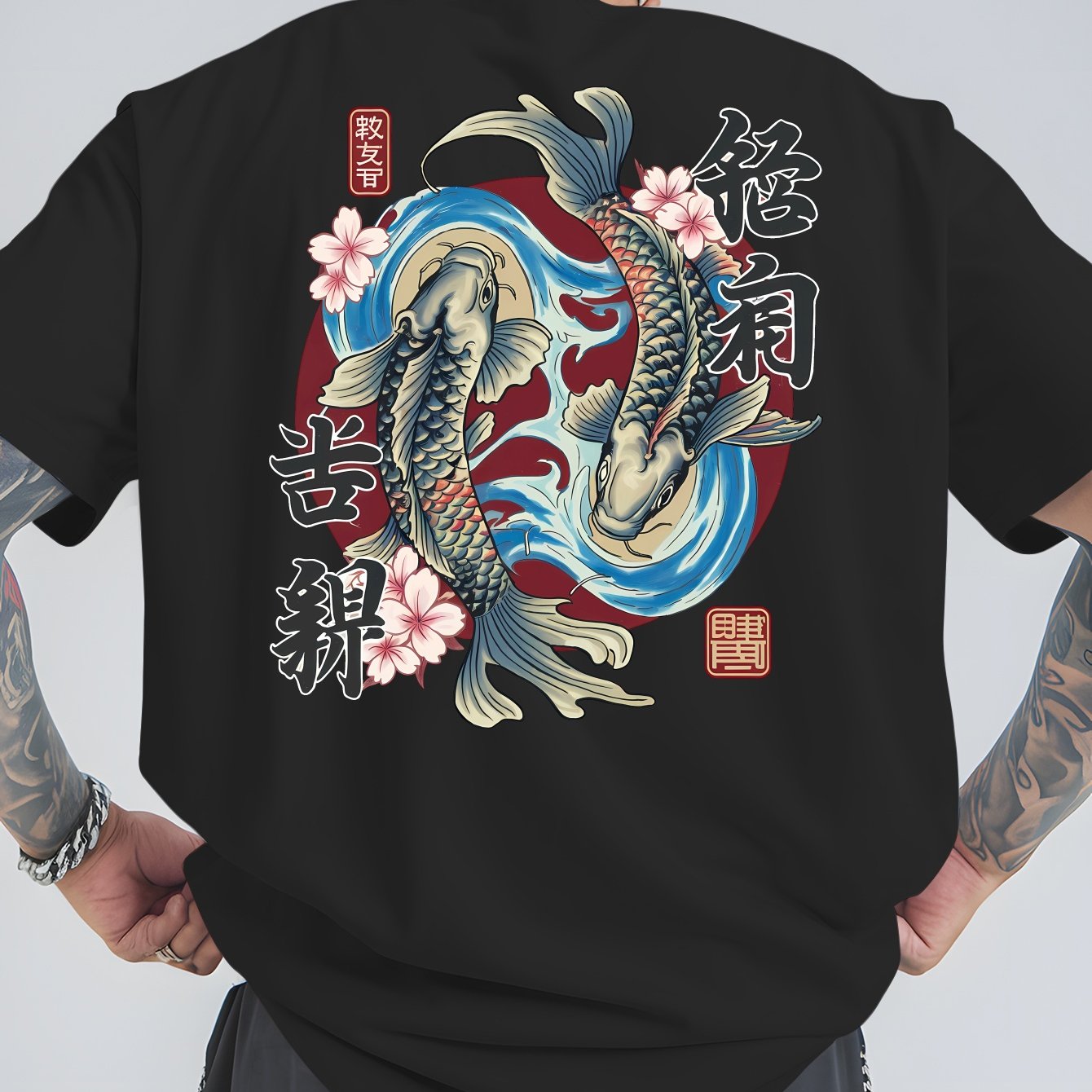 TEMU Carp Summer Outdoor Sports And Casual Large-size Short-sleeved T-shirts, Men's Trendy , Loose Base Shirts, Versatile Round Neck Tops, Breathable