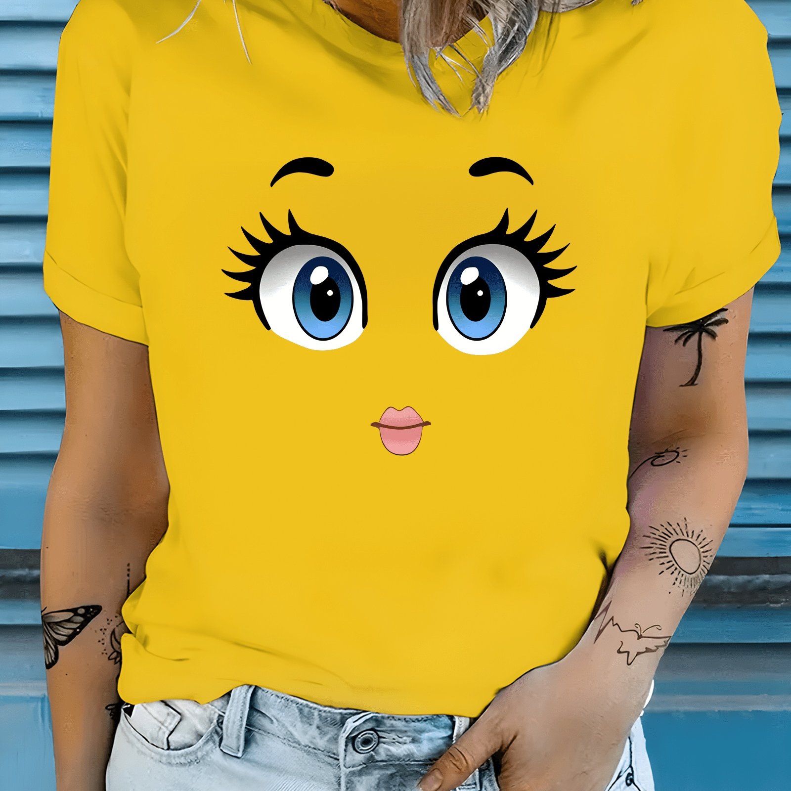 TEMU Printed Design – Not Textured Edition Print T-shirt, Versatile Crew Neck Tee For Women, Perfect Gift Idea