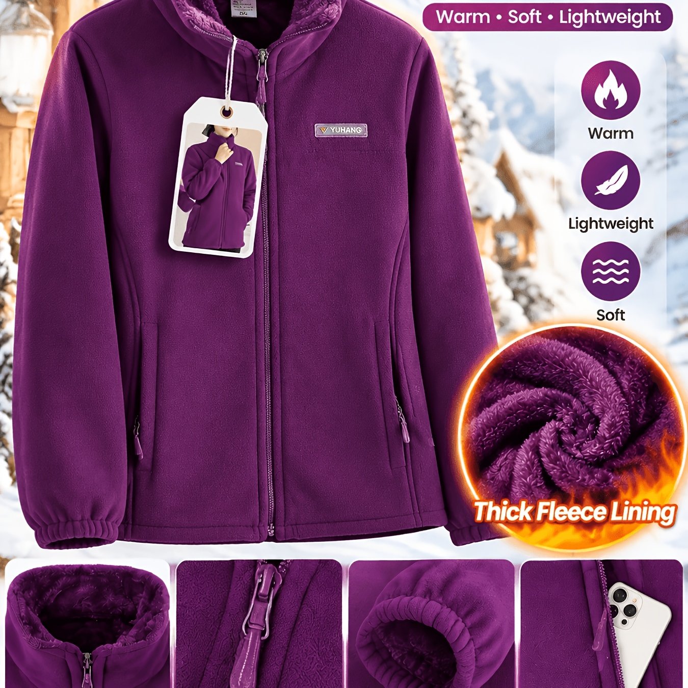 TEMU Autumn Winter Women's Casual Fleece Cold-proof Warm Fleece-lined Top Jacket Thickened Warm Top Middle-aged Easy Solid-colored Warm Outerwear