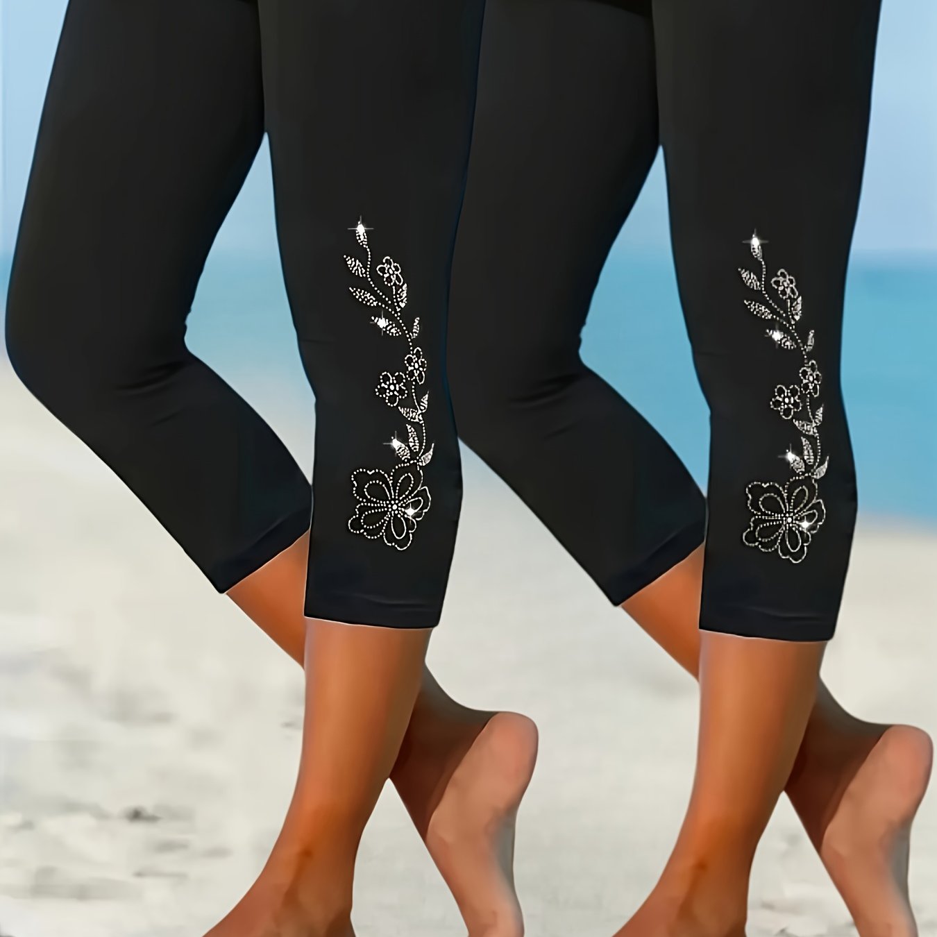 TEMU Plus Size - Plus Size - Popular Extended Set Of -size Capri Pants, Women's Plus-size Solid Color Stretchy Mid-length Capri Leggings