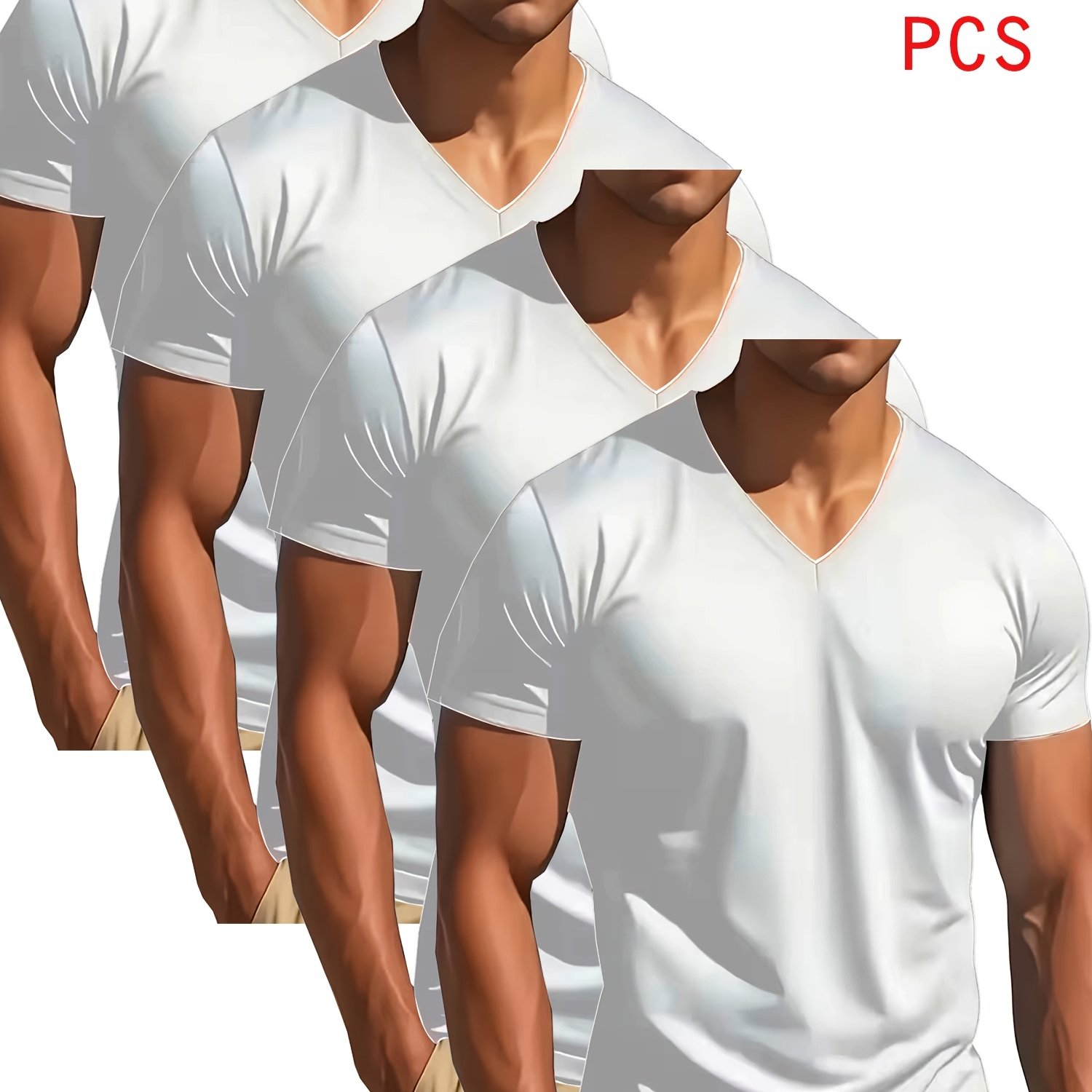 TEMU 4pz T-shirt con scollo a V, pi羅 di immagini, elasticizzate, vestibilit� aderente, design versatile, T-shirt da a maniche corte, felpe, maglie