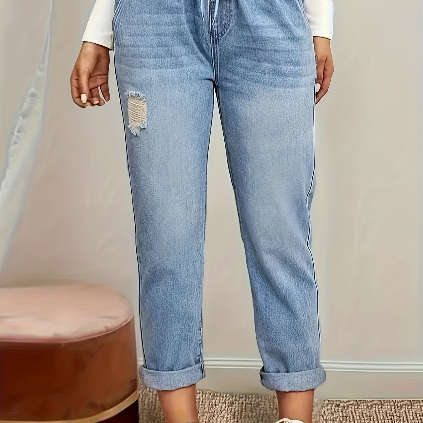 Stretch Drawstring Elastic Waist Jeans