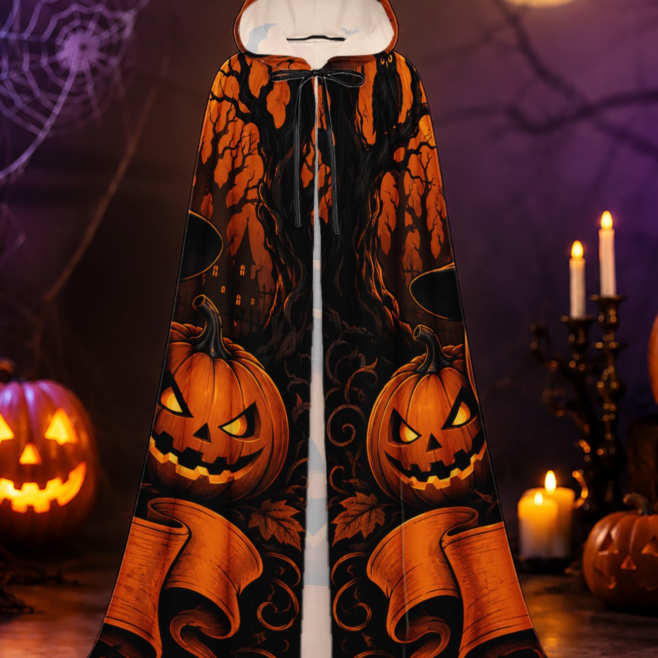 TEMU 1pc, Adult Hooded Cloak In Halloween Spooky Pumpkin Night Elements, Polyester Cape Halloween Roleplay And Christmas Gift Exchange