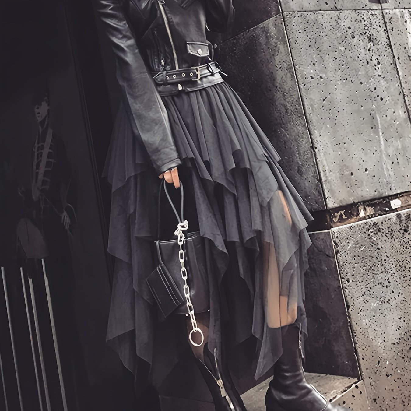 Mesh Skirt Women's Half Skirt Mid-length High Waist A-line Skirt Irregular Mesh Skirt Black Skirt