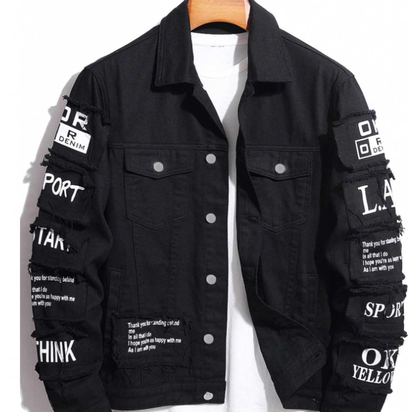 Image of [hme]men's -style Denim Jacket 3d Tailored Relaxed Fit, Stylish Details, Full Of Retro . Non-stretch Machine-washable Fabric, Classic 4-, Button-front Closure, Colors