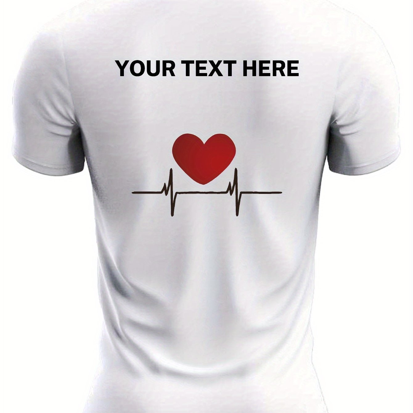 TEMU Custom Men's T-shirt With And Personalized Text Print On Back, White Ink Heat Transfer Printing