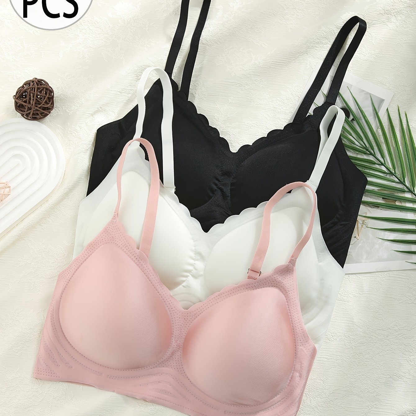 Image of Set Of 3 Breathable Lace Seamless Bras With Adjustable Straps And Support For Lift And Gathering, In Sizes S To Xxl
