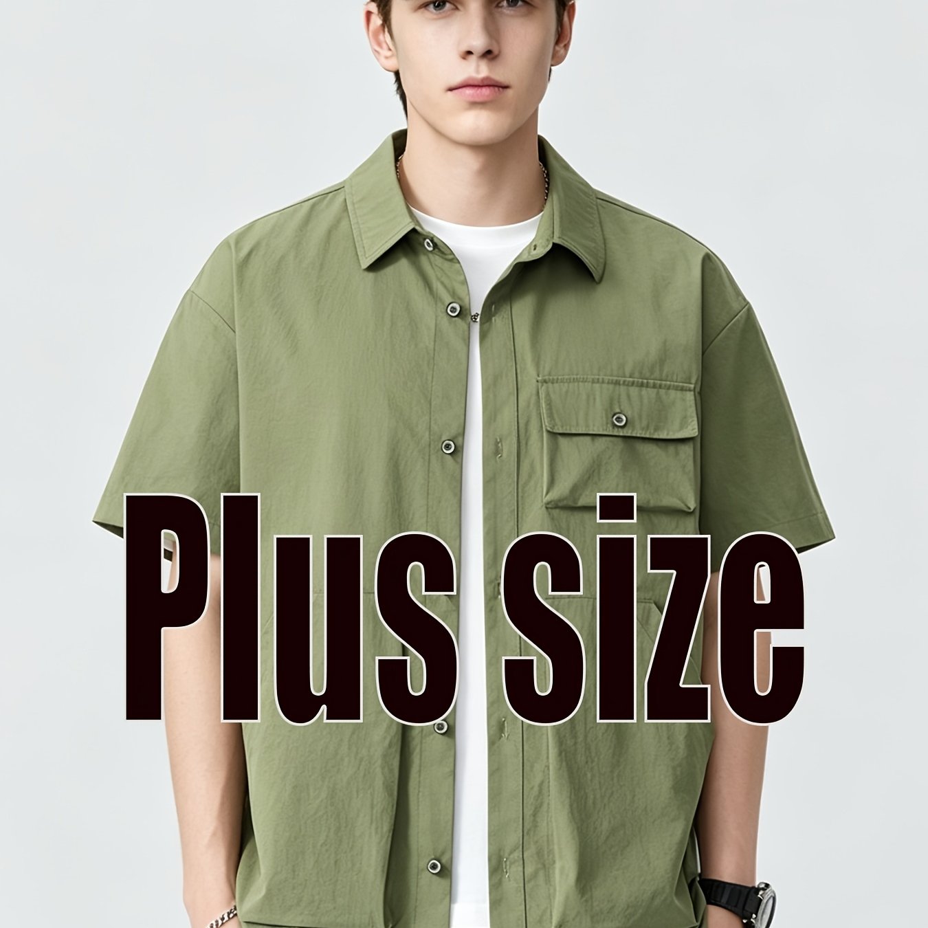 TEMU Xl-5xl Cargo Style Plus Size Jacket Outerwear Lapel Short Sleeve Shirt Summer Thickened Enlarged Thin Versatile Loose Breathable Shirt, Suitable