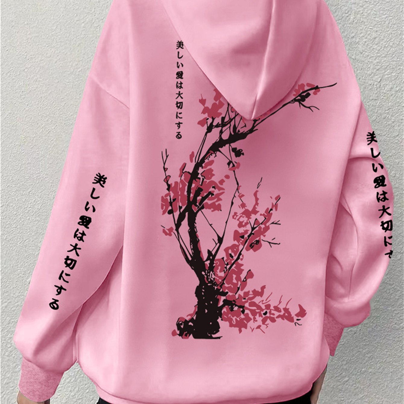 TEMU 1pc Women's Plus Size Comfortable Floral Cherry Print Hoodie - Soft Casual Long Sleeve With Pockets, Polyester Pullover With Slight Stretch