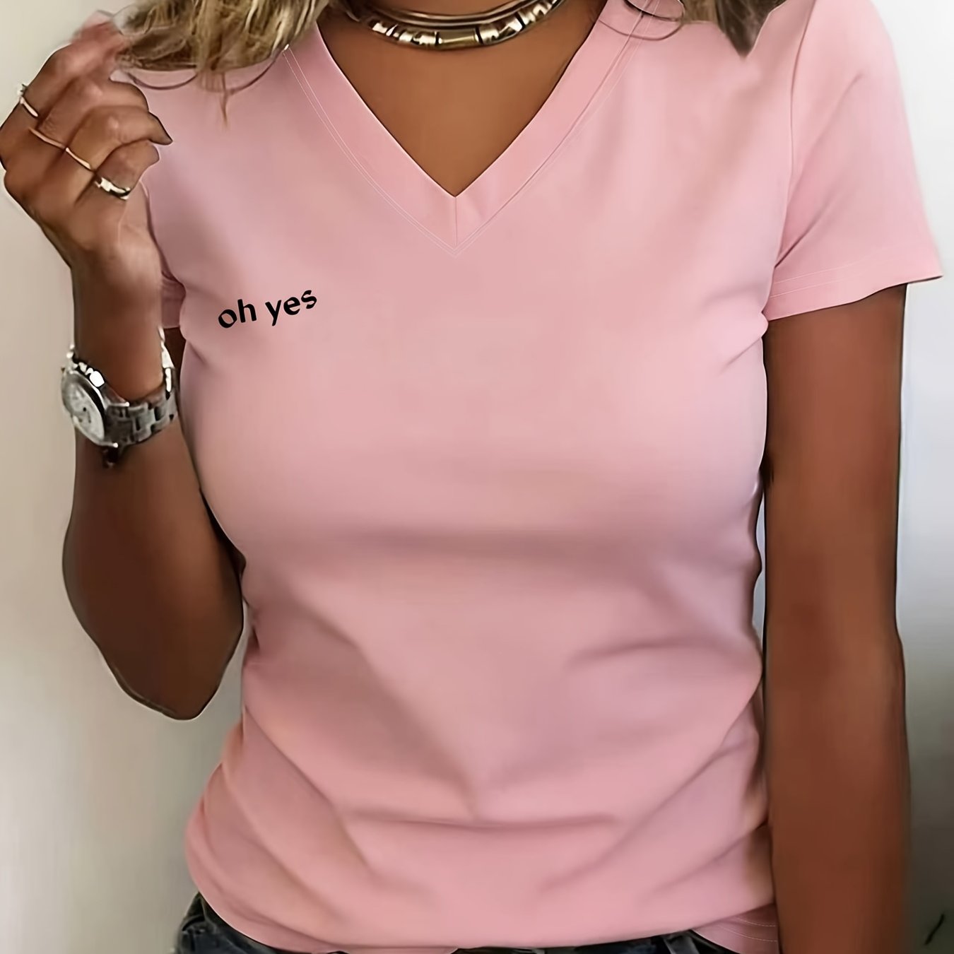 TEMU Printed Design â Not Textured Lazy Loose Fit V-neck Short-sleeve Home T-shirt For Women, And Belly-concealing Design, Slightly Stretchy