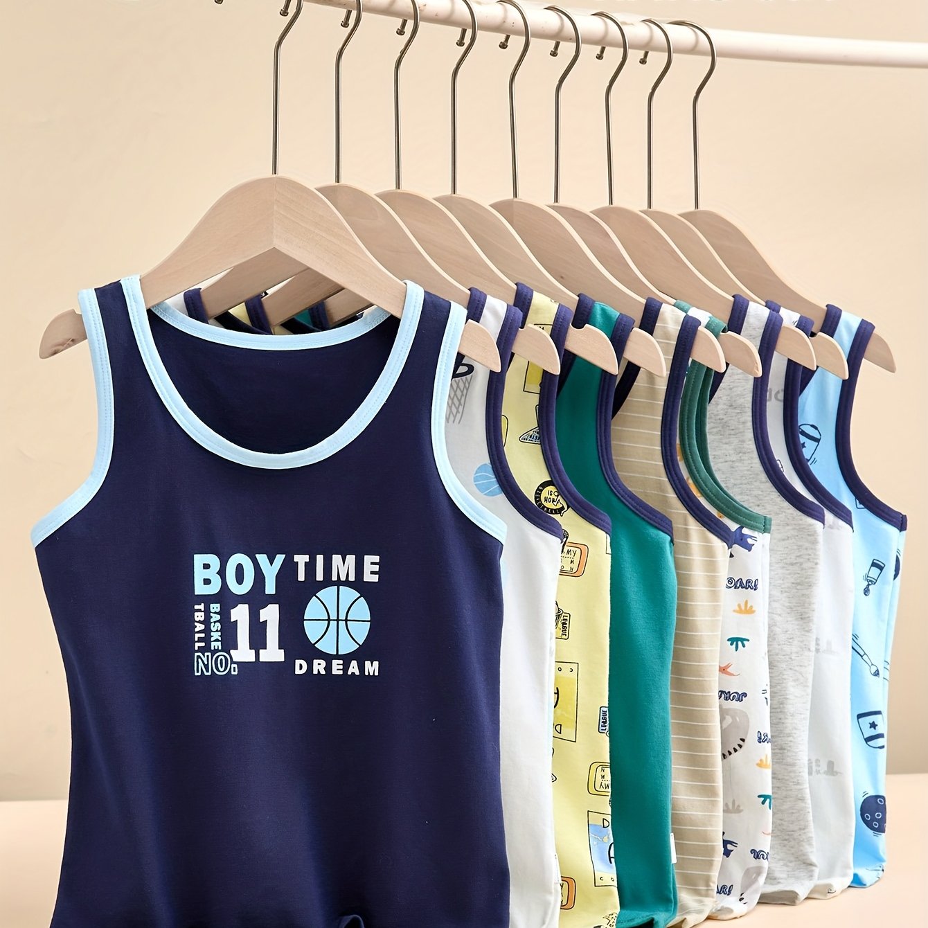[6-pc Random] 6-pc Random Boys' Sleeveless Vest, Suitable For Spring, Summer, Autumn And, Boys' Daily Home And Outdoor Sling Tank With A Jacket [mz]