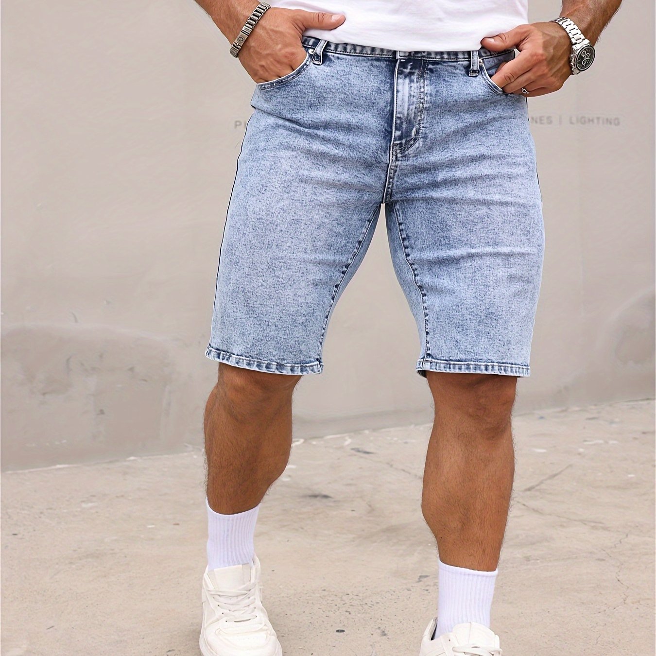 Tb4264, High-quality Stretch Men's Denim Shorts, Snowflake Wash Finish, Slim Fit, 70% Cotton, 28% Polyester 2% Spandex