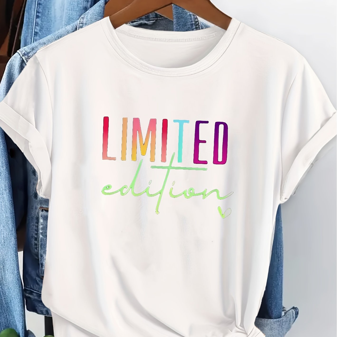 Image of Plus Size Women's Edition Printed T-shirt, Casual Short Sleeve Round Neck Top, Comfortable And Breathable For Daily Wear, Colorful Letter Tee, Pure T-shirt