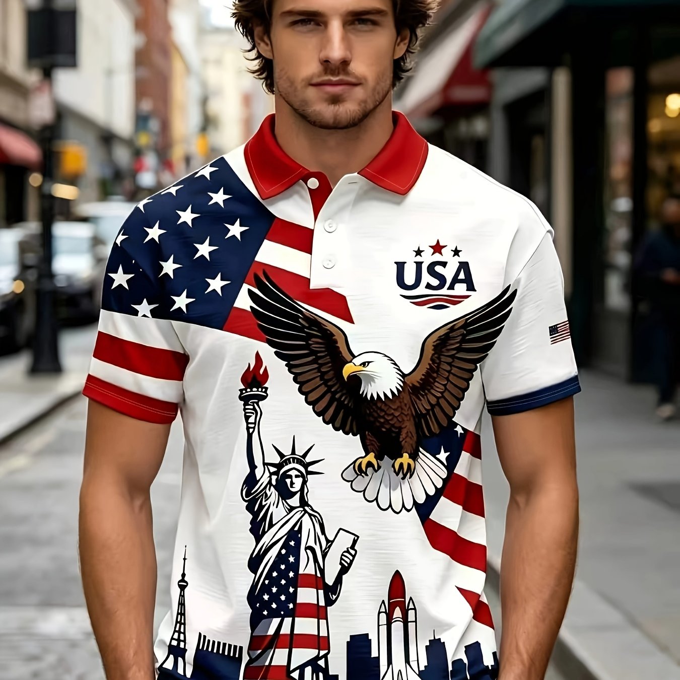 TEMU Men's Shirt, Commemorating The 250th Anniversary Of The United States, Featuring A Statue Of And Bald Eagle Print, A Perfect Gift