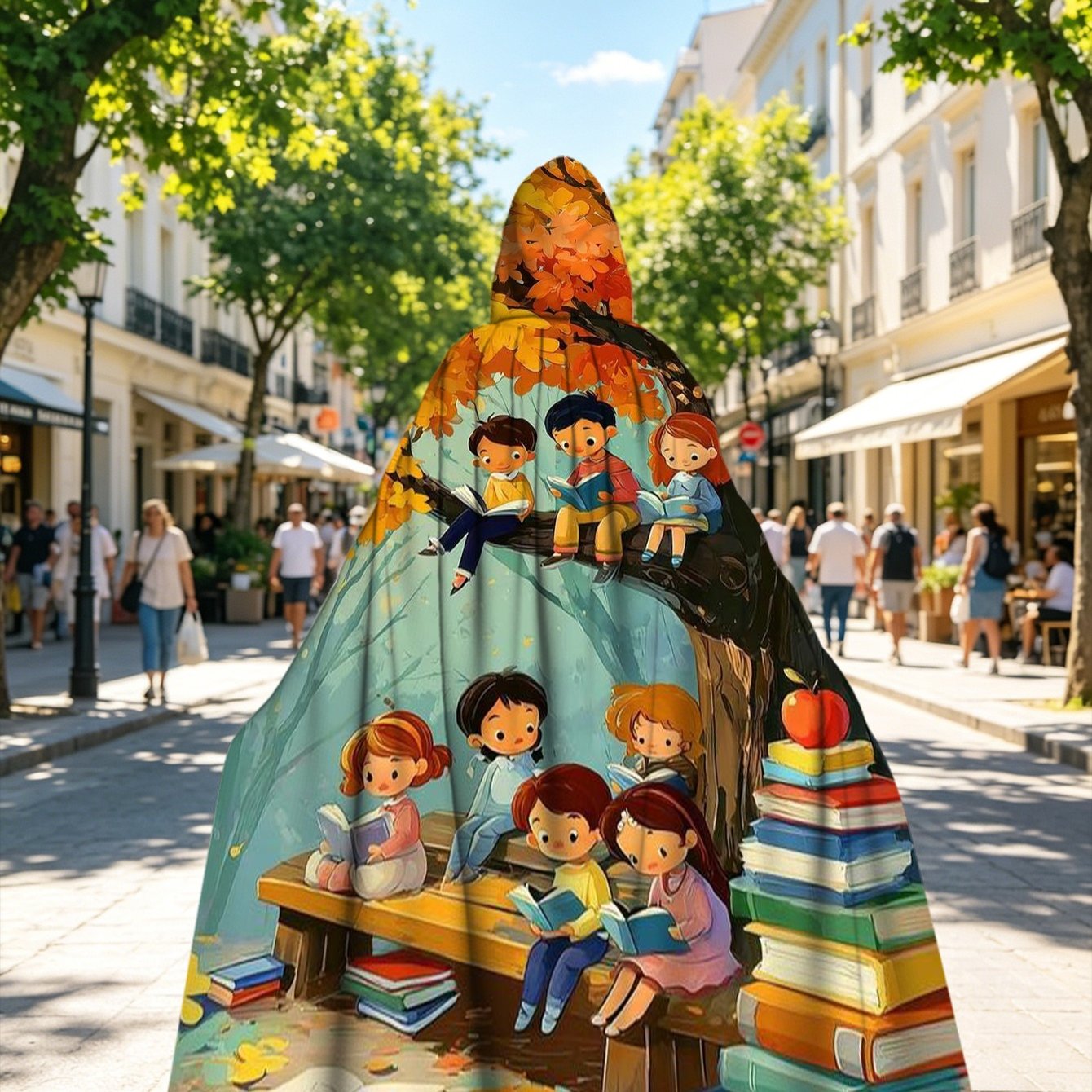 TEMU 1pc 2d Flat Printing Hooded Cape Autumn Reading Gathering 100% Polyester Masquerade Applies To Cape For Camping Themed Parties Halloween
