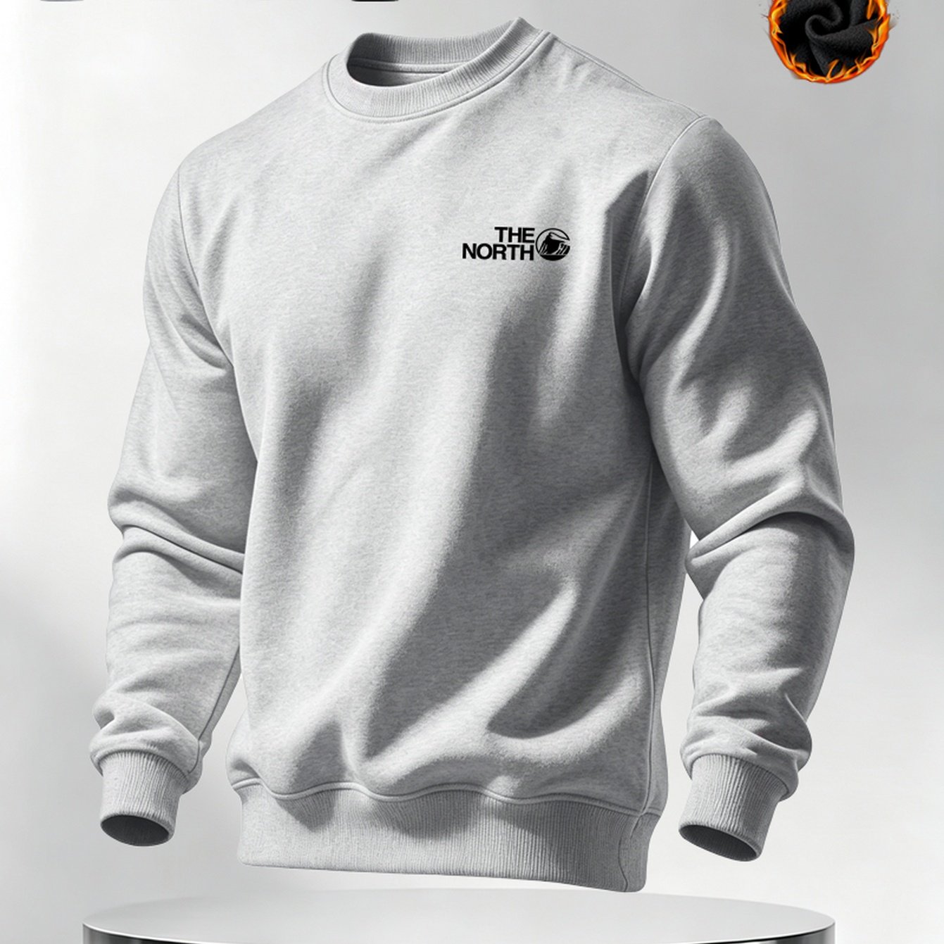 TEMU Autumn/winter Men's Thickened -lined Crew Neck Sweatshirt The North, Simple Mountain Letter Print, Loose Fit Long Sleeve Pullover, In 4 Colors: