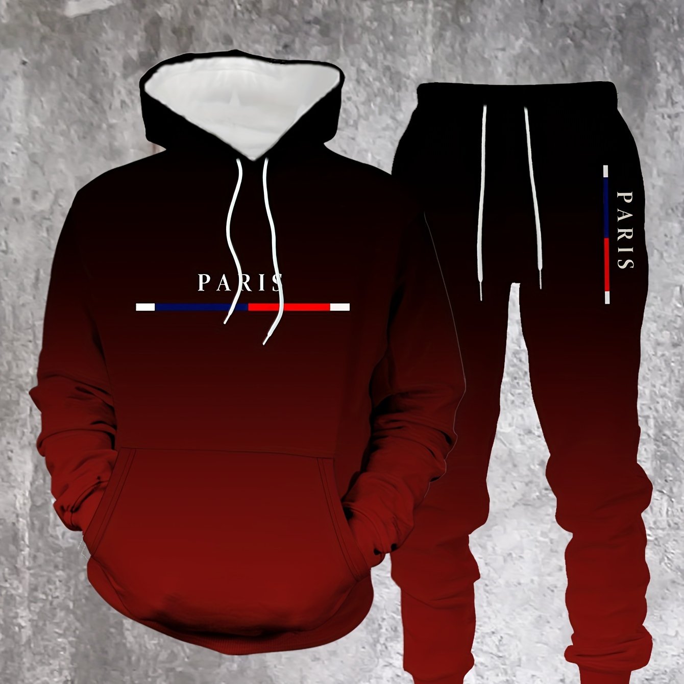 Image of 2024 Hot Men' Fashion Hoodie Set In Black And Red Gradient For Autumn/winter