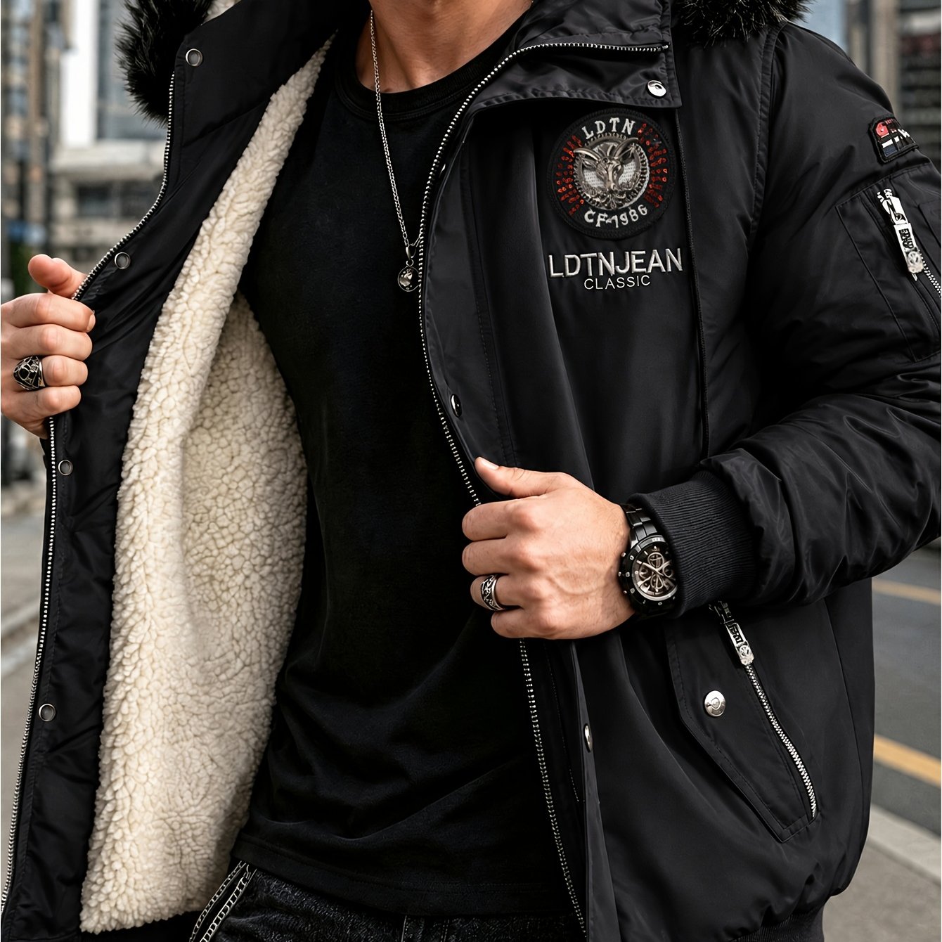 Men's Winter Fleece Lined Hooded Jacket Is A Stylish And Warm Thick Jacket With Zipper Closure And Side Pockets, Suitable For Casual