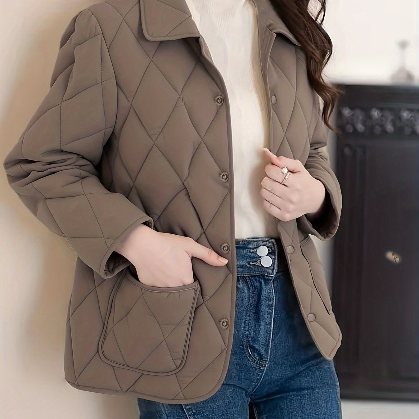 TEMU 2025 New Women's Travel Outfit Jacket - Spring And Autumn Thin Elegant Slim Fit Vest - 100% Artificial Lapel Coat