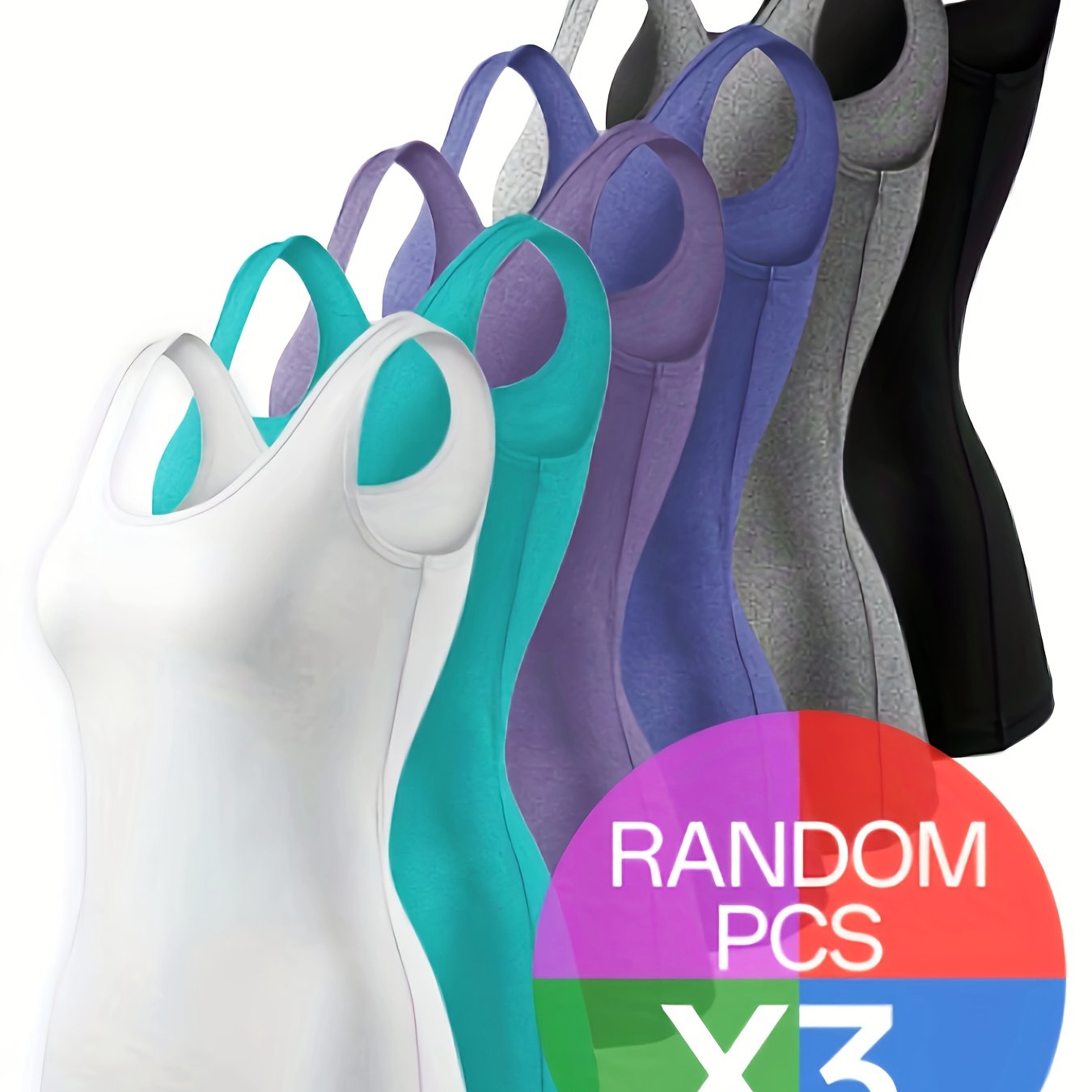 E-shop 3 Stück Zufällige Rundhals Plus Size Basis-Layer Tanktops für Damen, Neue Herbst/Winter Unterwäsche