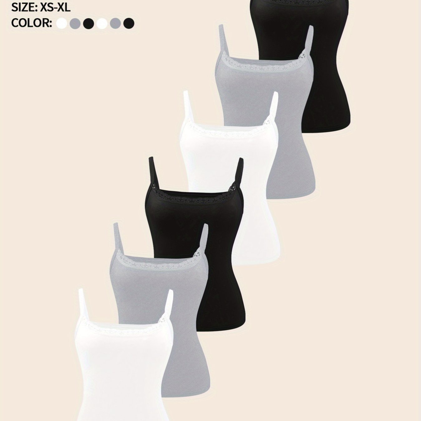 TEMU Ensemble de 6 débardeurs faciles pour femmes, parfaits pour l'été, intérieur et extérieur, débardeur à bretelles en dentelle, polyvalent,