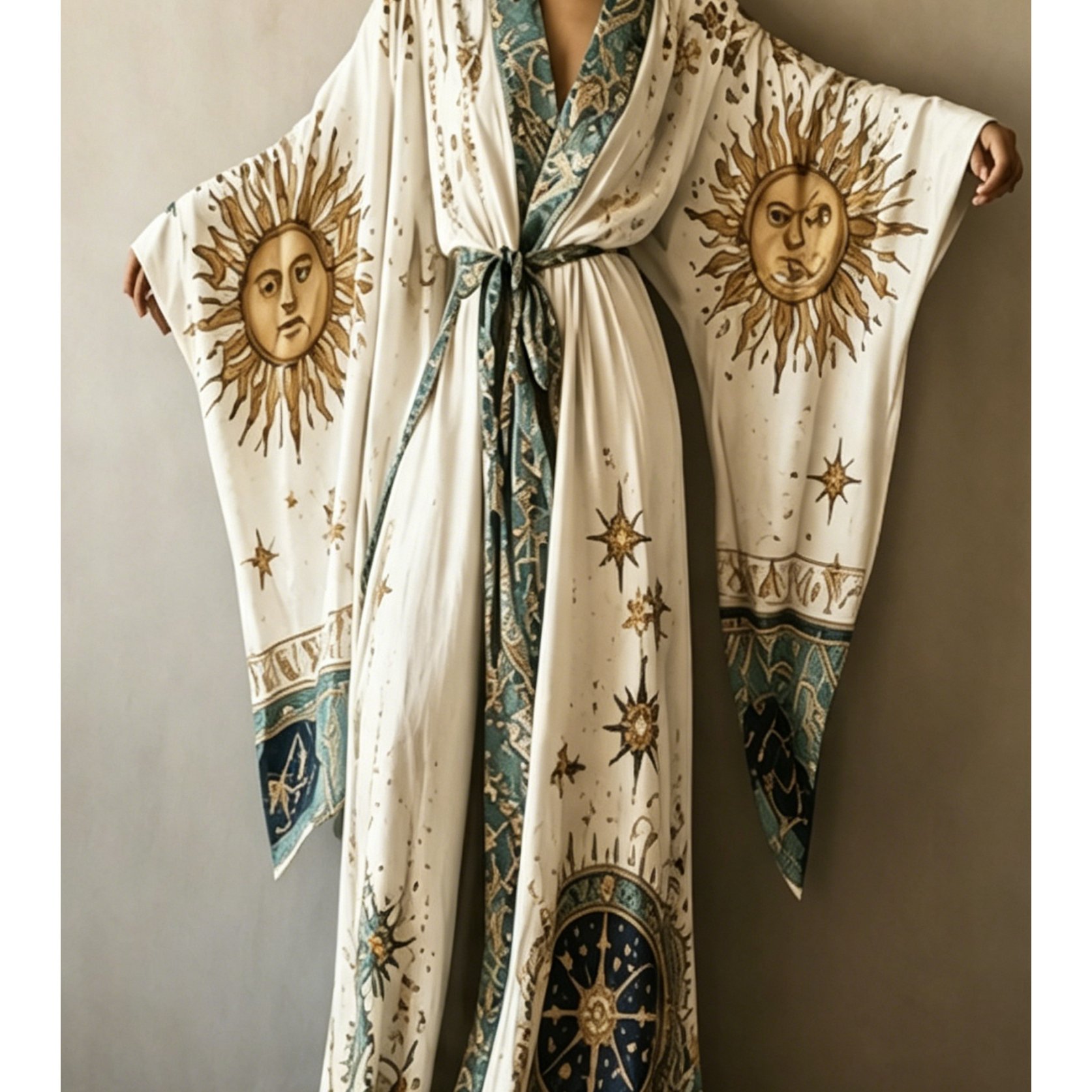 Elegant Women's Kimono-style Long Bathrobe, Featuring And , Wide Sleeve Design, And Wide Waist Belt. Machine Washable, Perfect For Casual Wear, Beach Vacations, Home Relaxation, And Travel