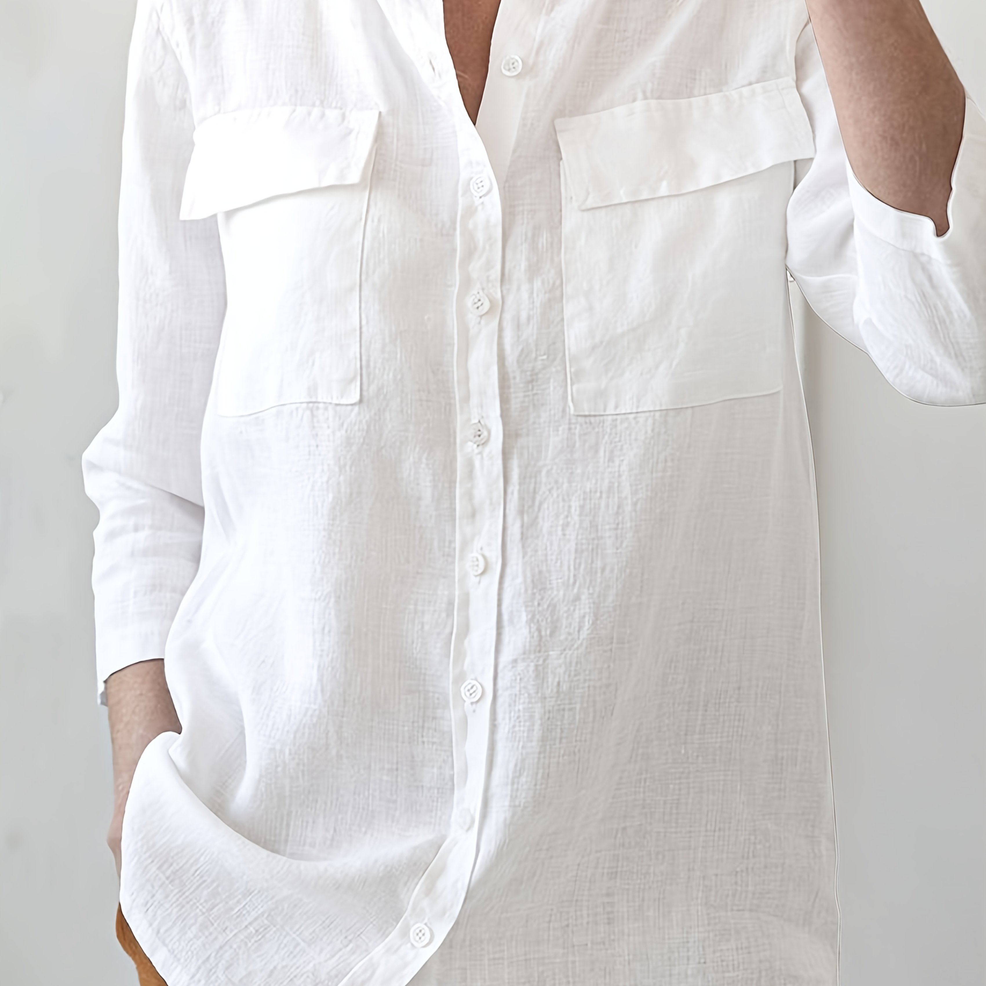 Loose Cardigan With Front Buttons And Large Pocket Long Sleeve Shirt