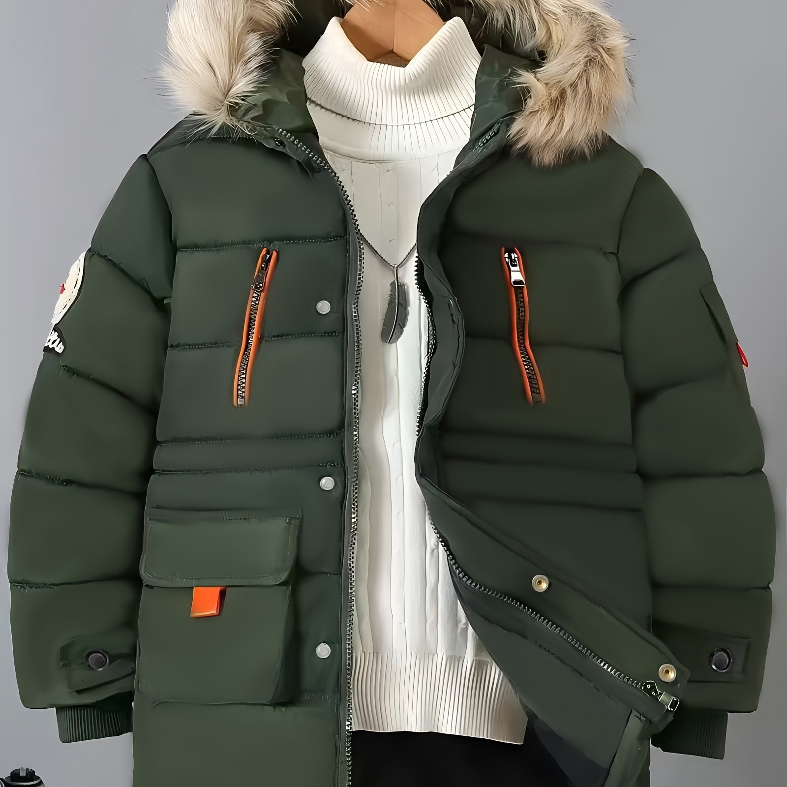 Winter Hooded Warm Jacket, Casual Outerwear, Sizes 8-13 Years Old With Detachable Hood, Zipper Closure, Perfect For Cold Weather Outdoor For Cold Warm Jacket Outerwear