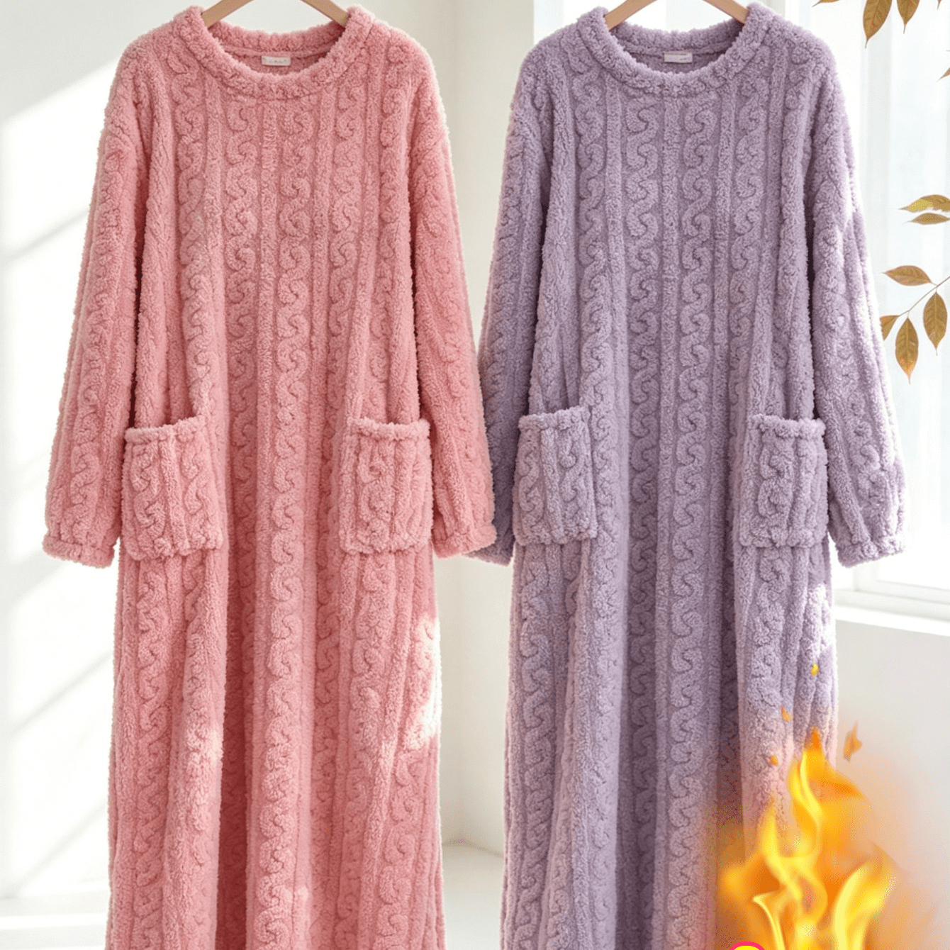 TEMU 2pcs Autumn And Winter Coral Fleece Nightgown Women's Jacquard Comfortable Fleece Pajamas Thermal Loungewear Medium And Long Bathrobe Skirt
