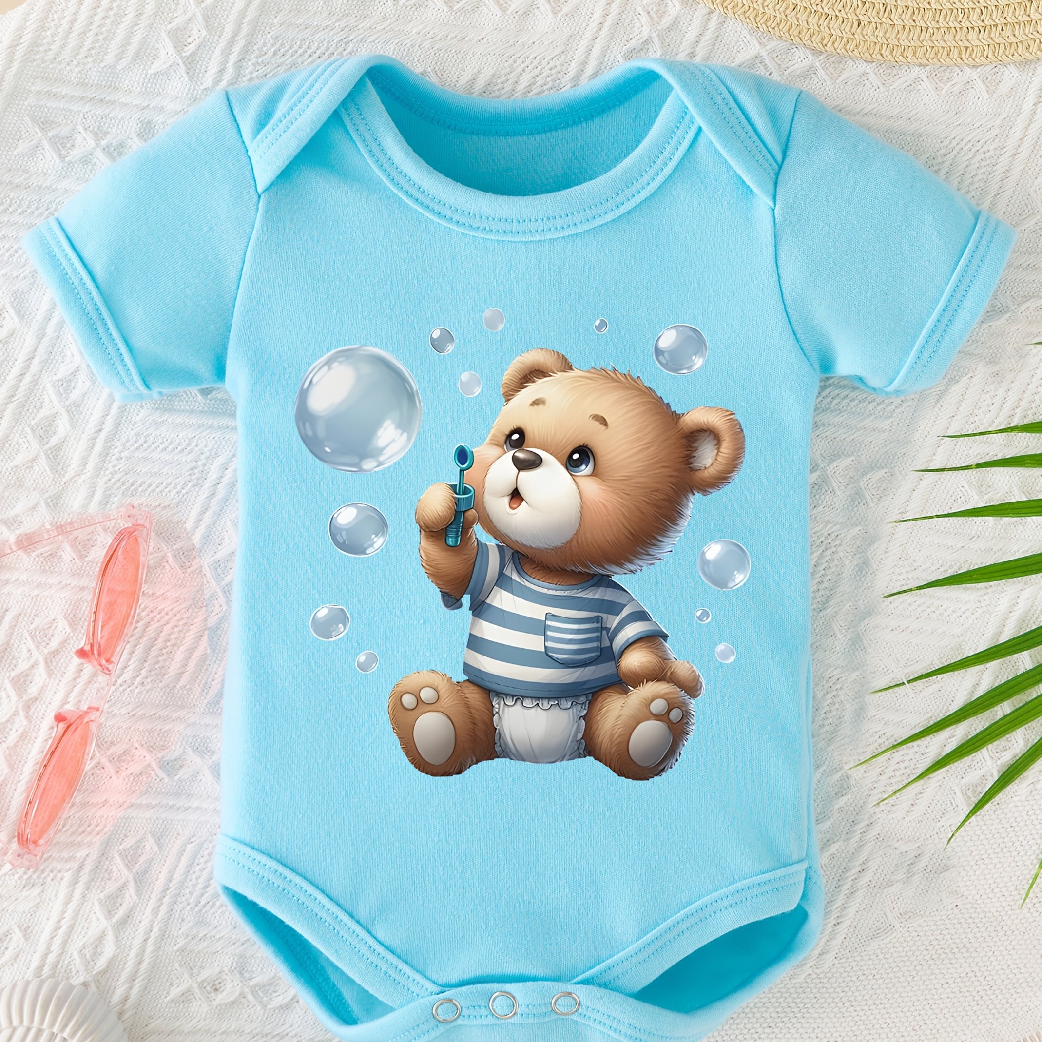 Image of Cute Cartoon Print Baby Bodysuit Newborn Romper Onesie Soft Comfortable Pregnancy Gift, For Outdoor
