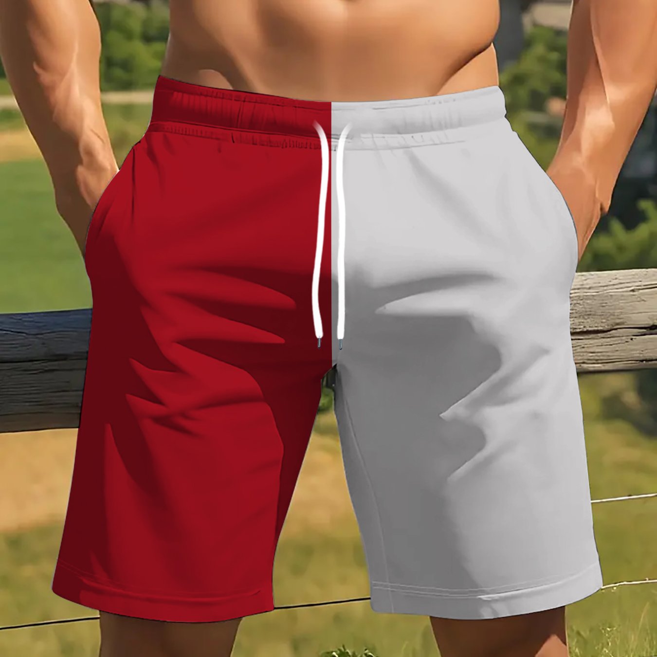 TEMU Men's Color- Shorts With Contrast Panels - Geometric Streetwear Design Suitable For Daily Wear, Sports & Gym | Machine Washable Regular Fit