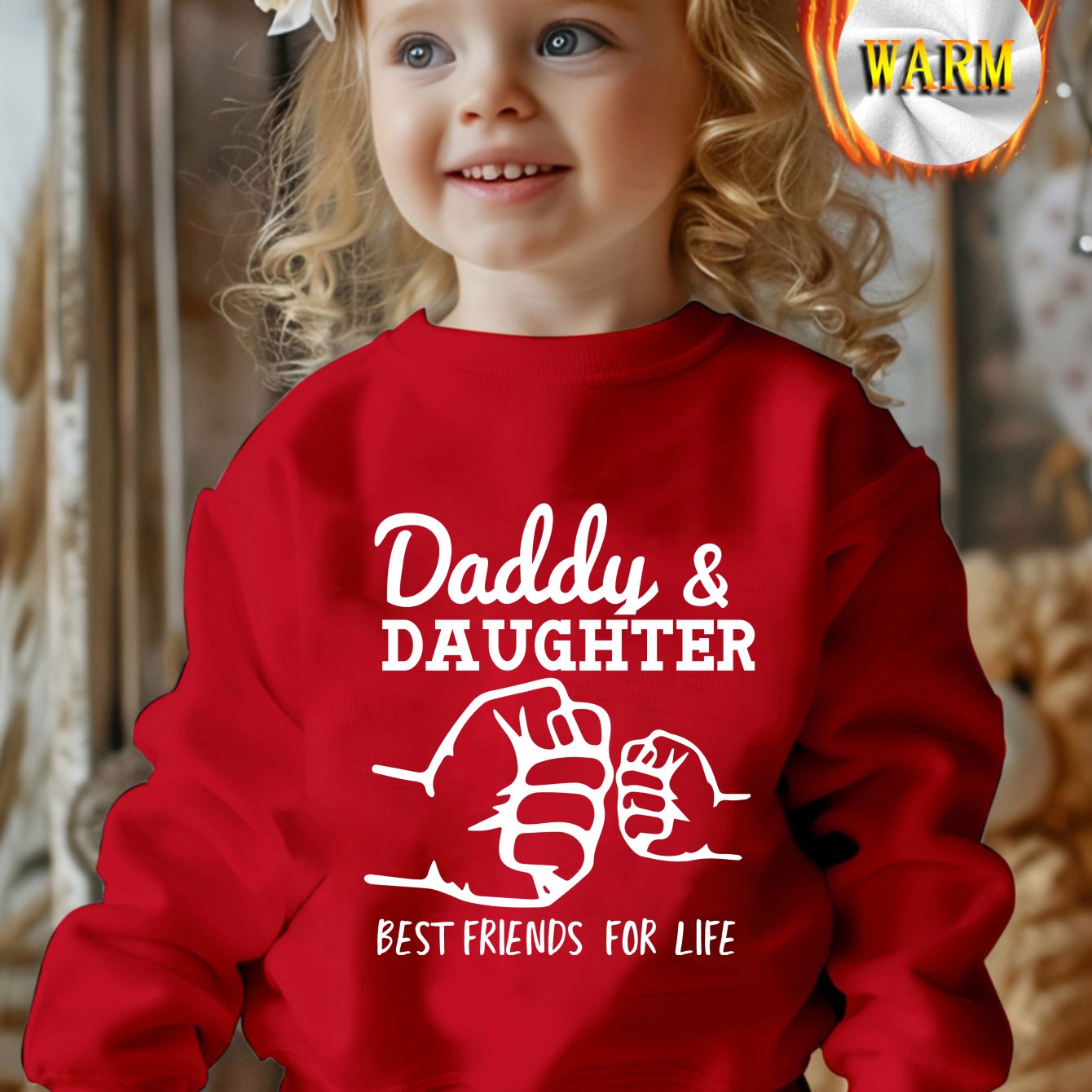 1pc Fleece-lined For Dads And Daughters, Long Sleeve Casual Tops For Girls' Apparel