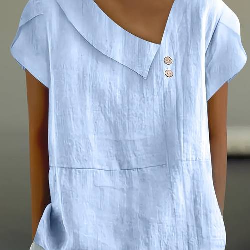 womens fashion solid button shirt female v neck loose t shirt blouse
