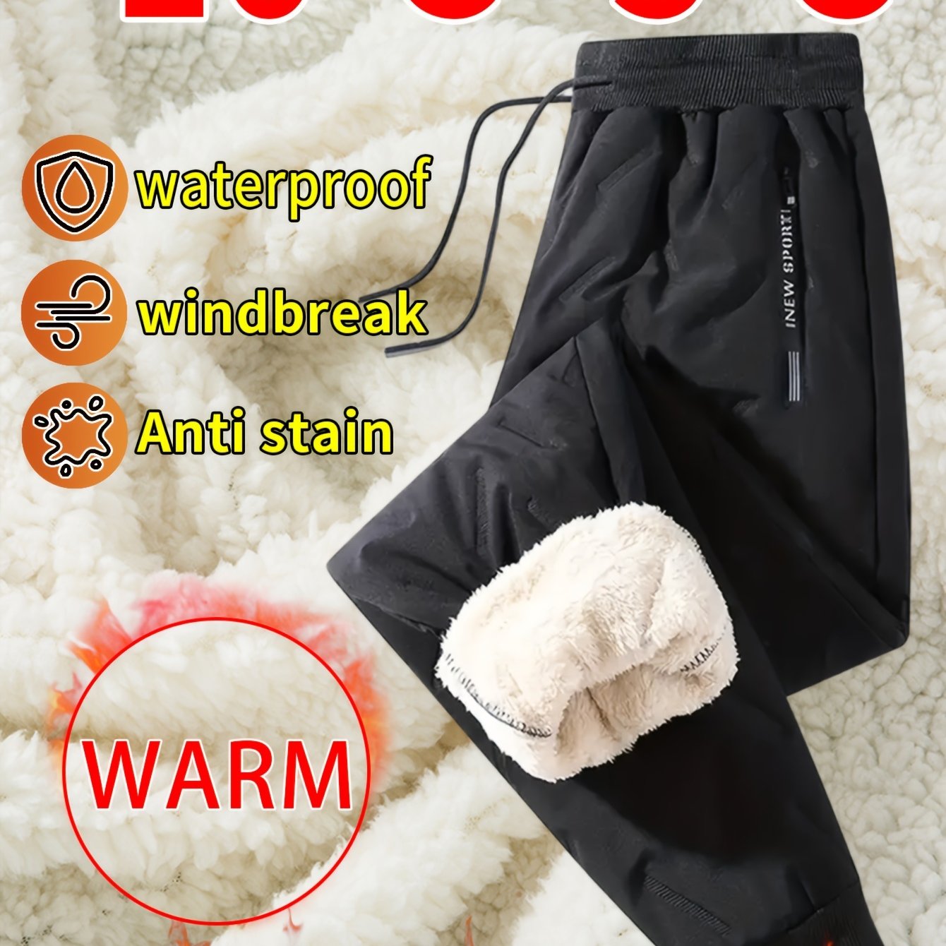 TEMU Fleece-lined Pants - Windproof, Waterproof & Stain For Casual Outdoor